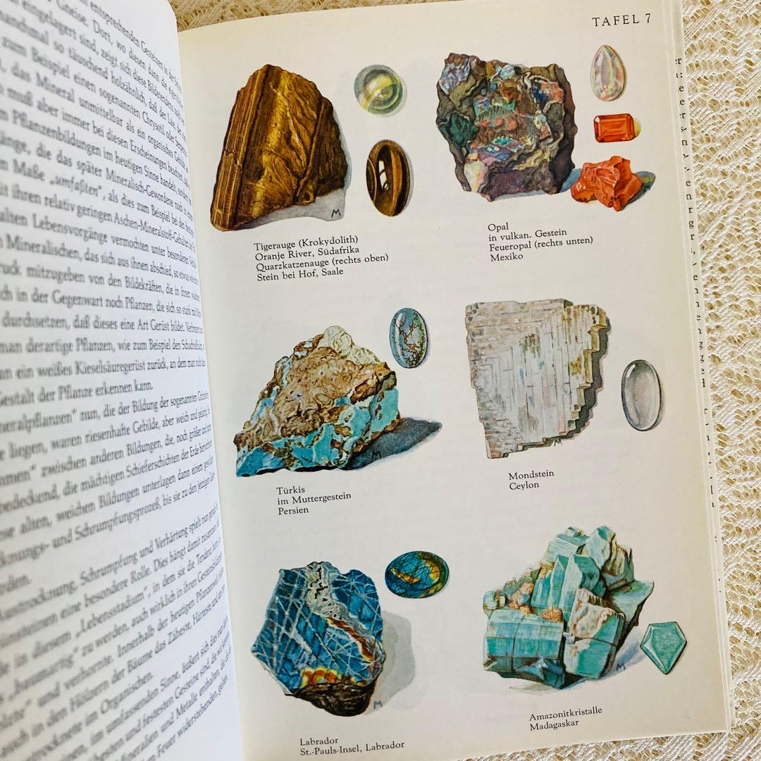 洋書　古書　優美な宝石学の本　宝石・鉱物図鑑　繊細に輝く鉱物イラスト