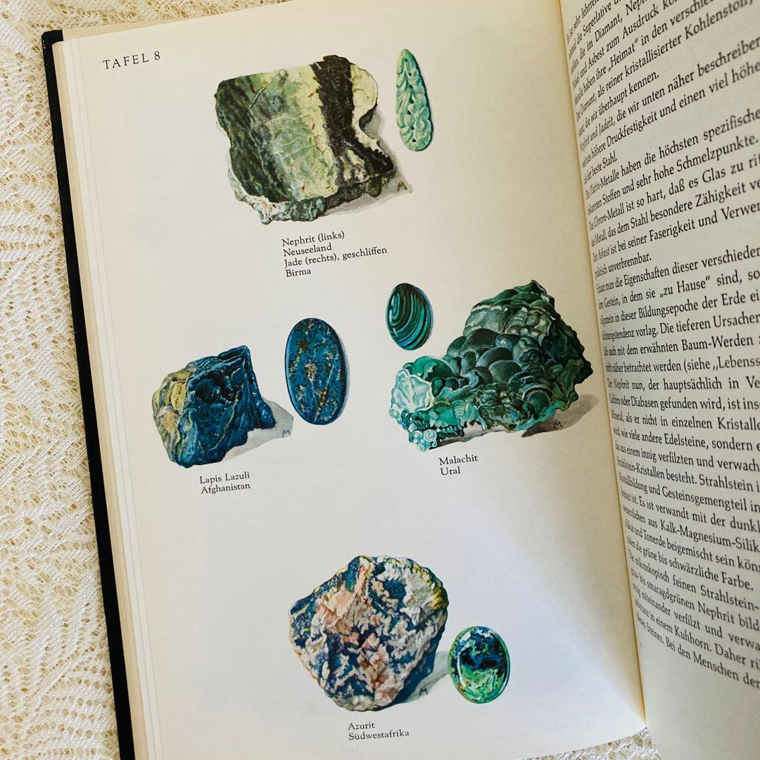 洋書　古書　優美な宝石学の本　宝石・鉱物図鑑　繊細に輝く鉱物イラスト