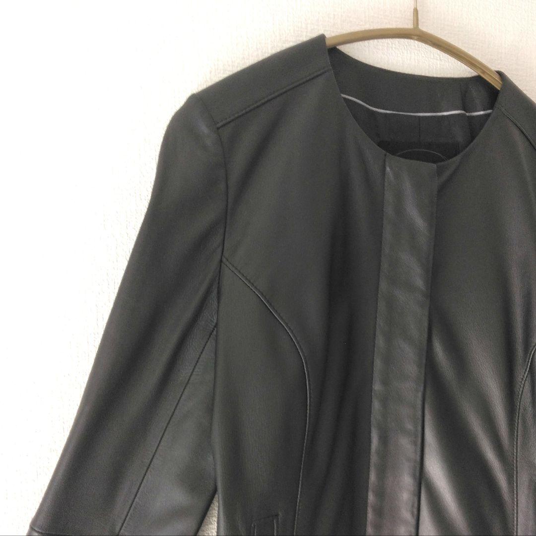 UNTITLED アンタイトル ラム レザー ノーカラー ジャケット 3 L 黒