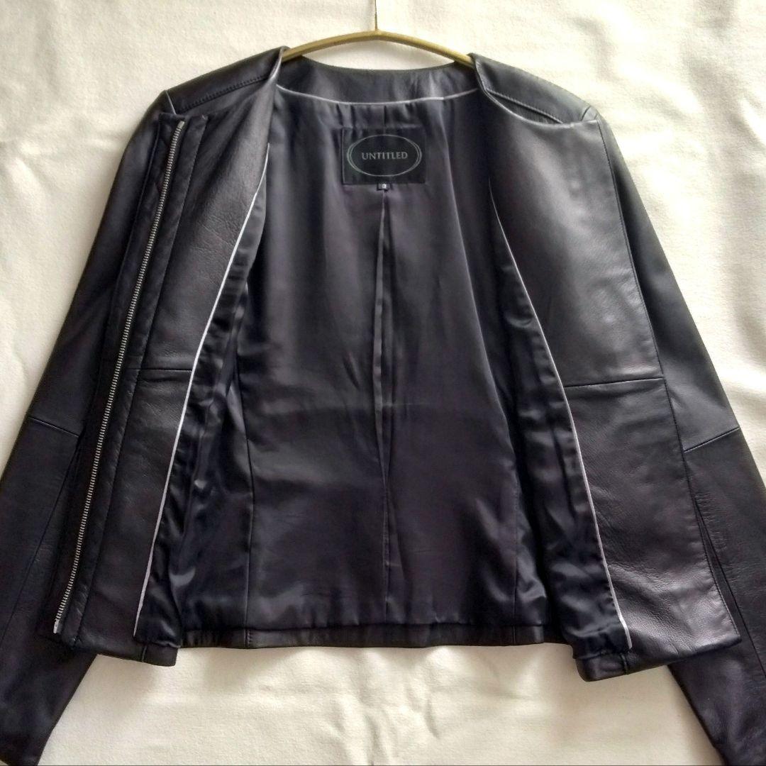 UNTITLED アンタイトル ラム レザー ノーカラー ジャケット 3 L 黒