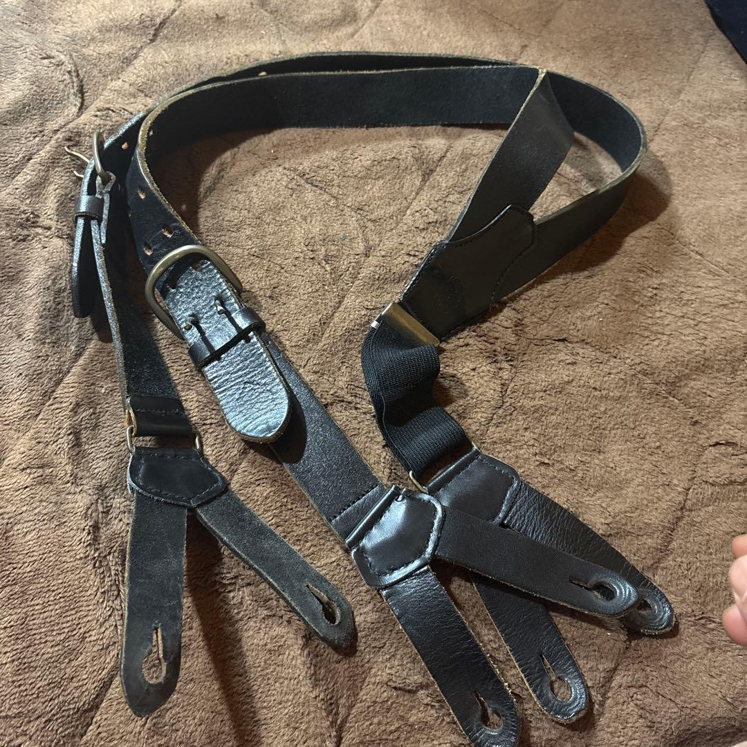 エビス　レザー Y字型 サスペンダー 黒