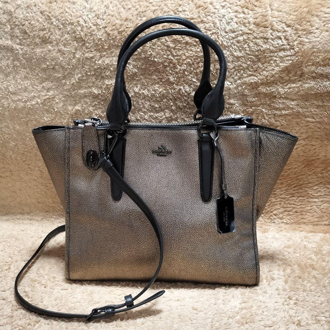 【美品】COACH コーチ ハンドバッグ ショルダー メタリックゴールド