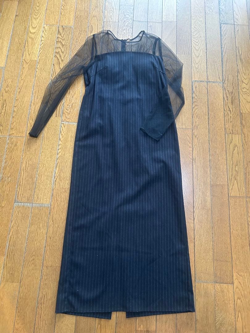 Wavy frill bustier stripe dress サイズM