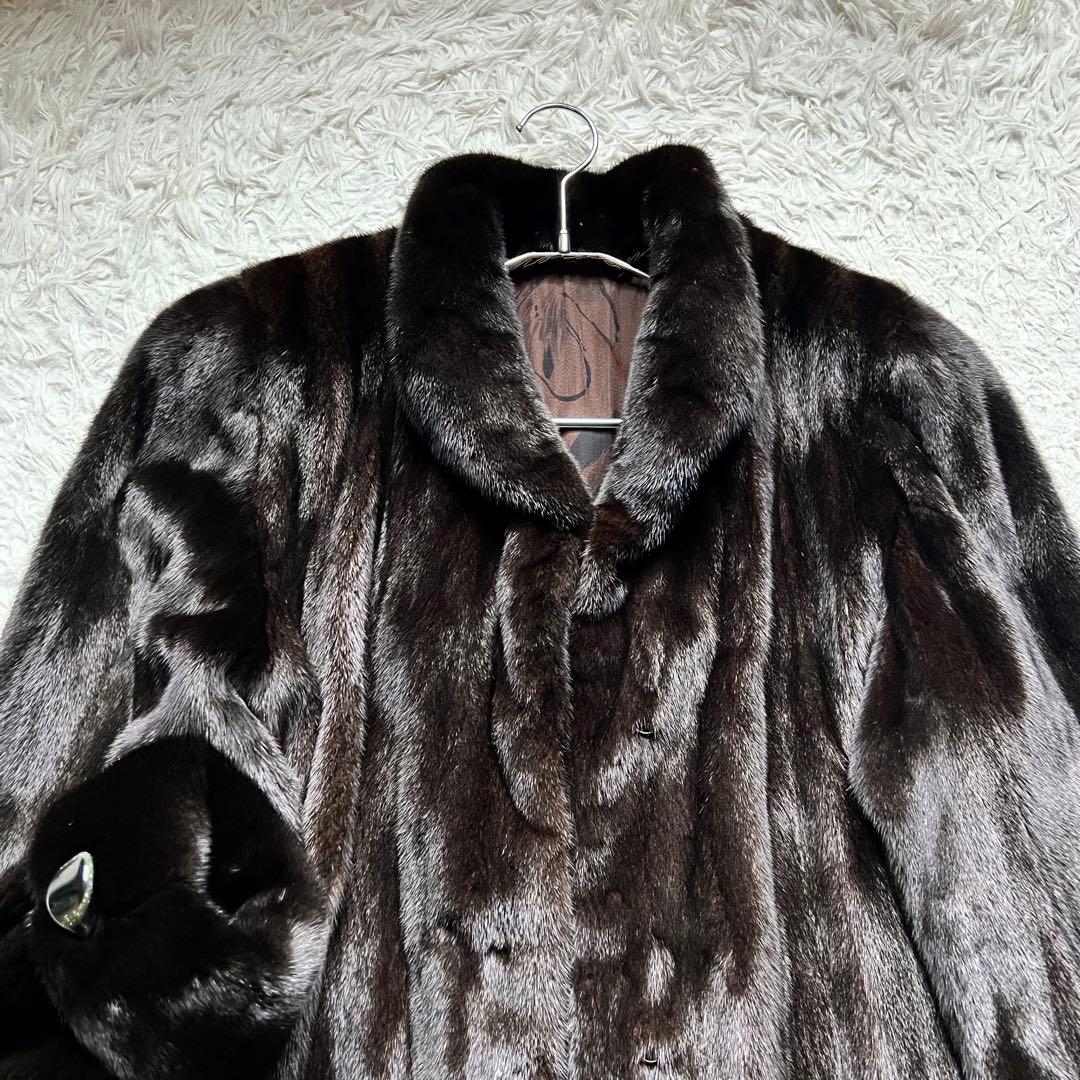 艶◎ 着丈90cm ブラックグラマ リアルファーコート 毛並み◎ なめし柔らか