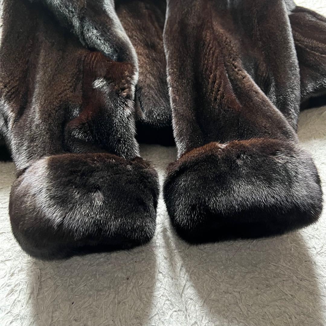 艶◎ 着丈90cm ブラックグラマ リアルファーコート 毛並み◎ なめし柔らか