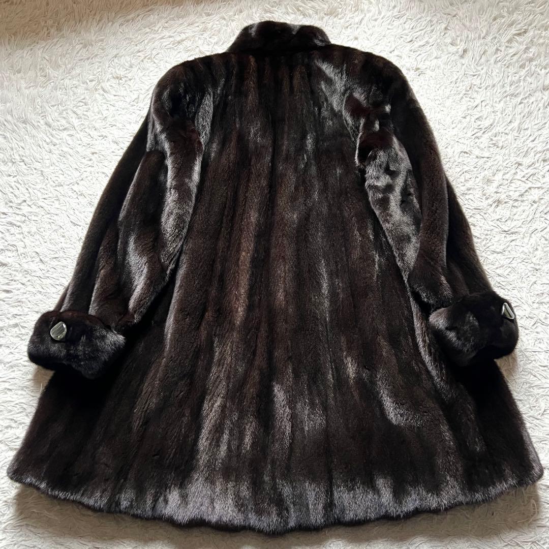 艶◎ 着丈90cm ブラックグラマ リアルファーコート 毛並み◎ なめし柔らか