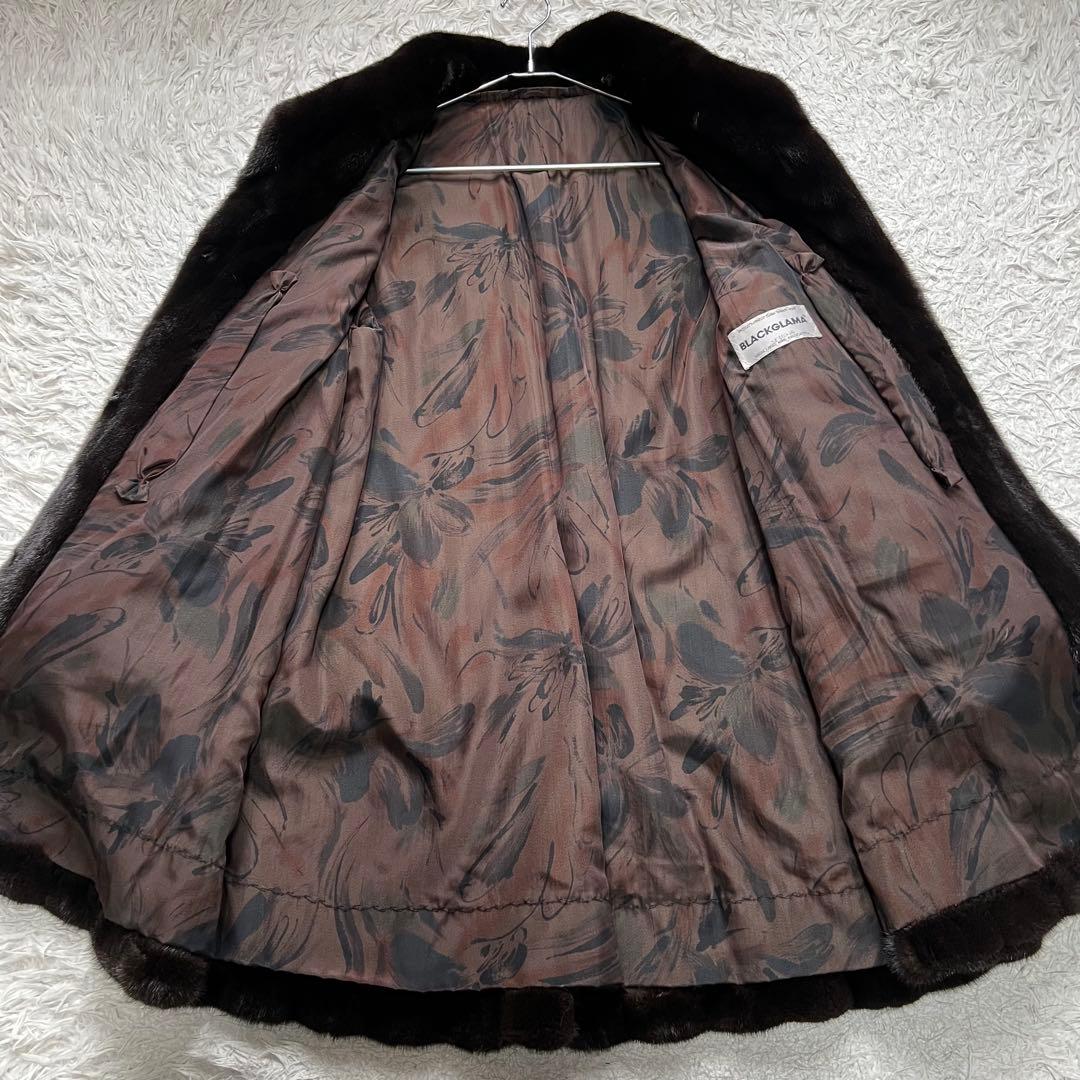 艶◎ 着丈90cm ブラックグラマ リアルファーコート 毛並み◎ なめし柔らか