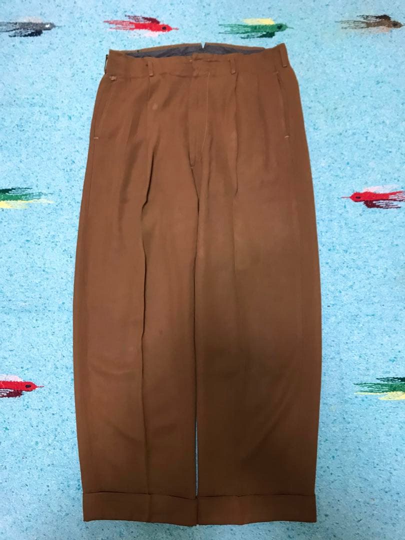 50s レーヨン ギャバジン スラックス フェード 煉瓦 茶 60s 2タック