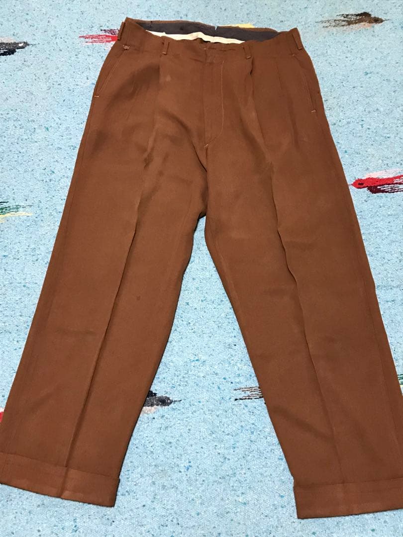 50s レーヨン ギャバジン スラックス フェード 煉瓦 茶 60s 2タック
