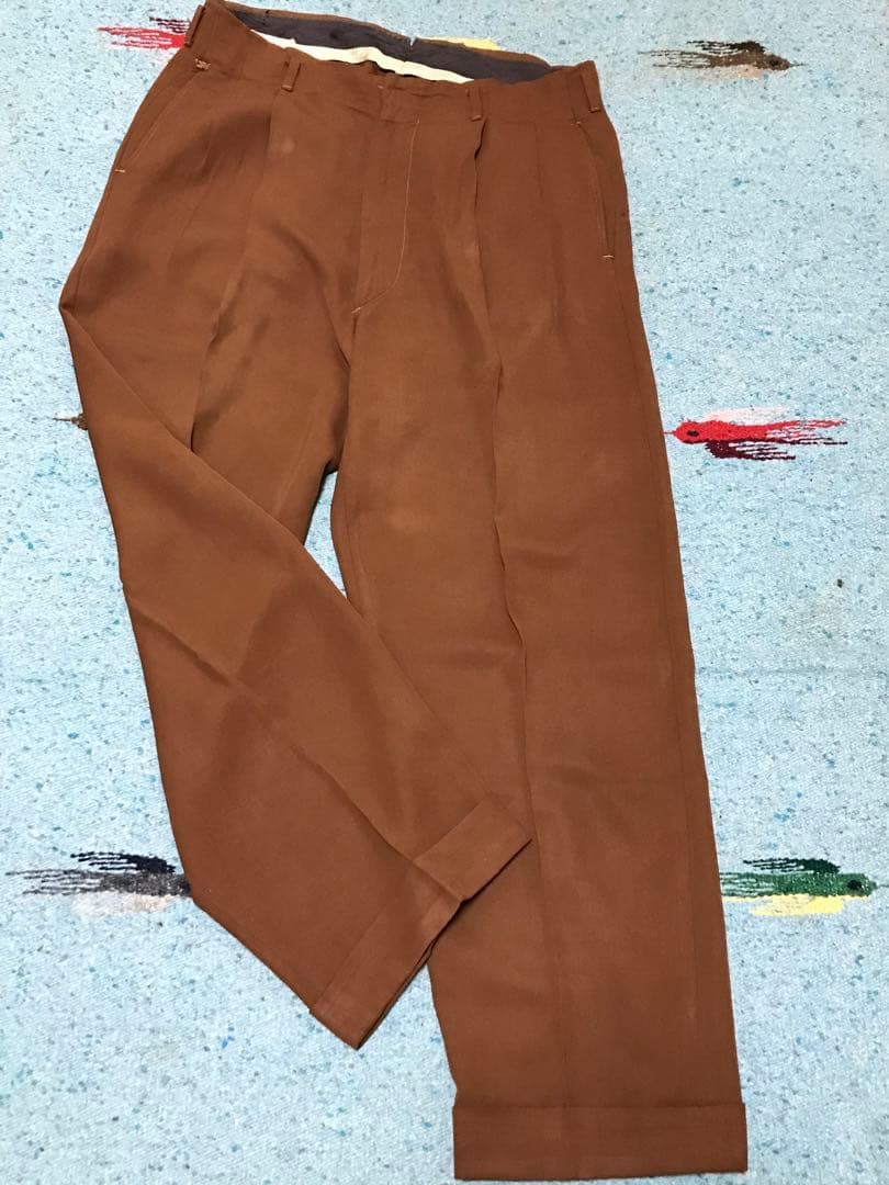 50s レーヨン ギャバジン スラックス フェード 煉瓦 茶 60s 2タック