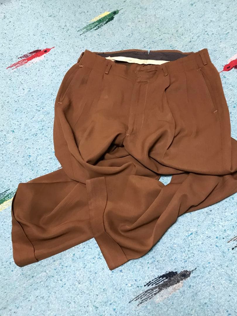 50s レーヨン ギャバジン スラックス フェード 煉瓦 茶 60s 2タック