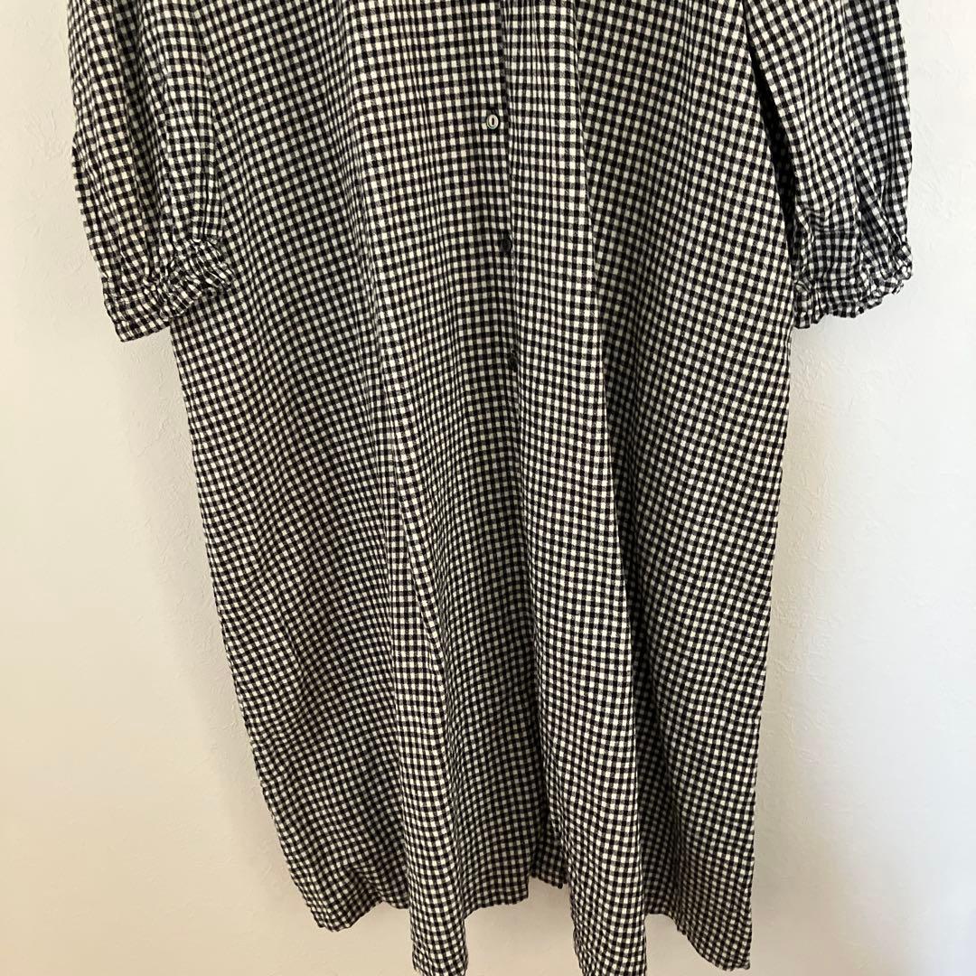 ネストローブ　コットンリネンギンガムケープカラーワンピース