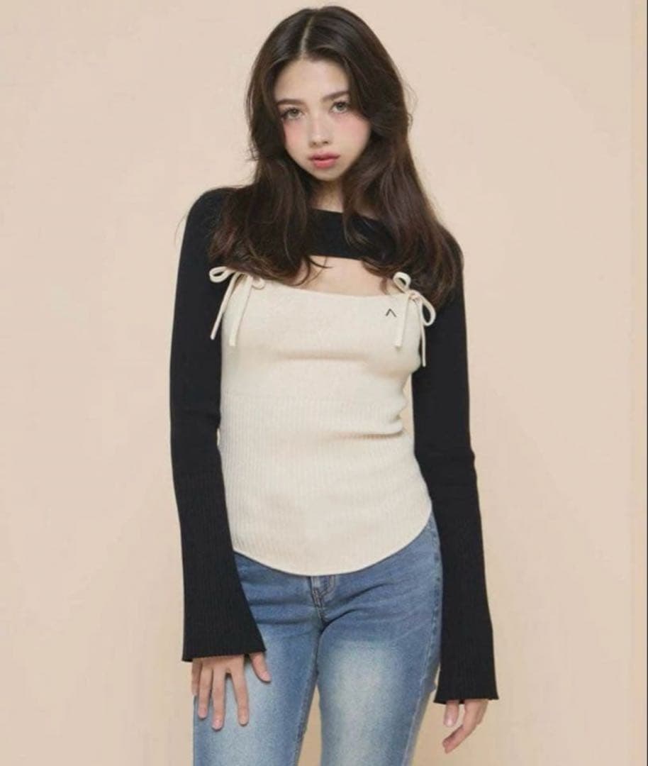 トップス andmary Bebe ribbon set tops black