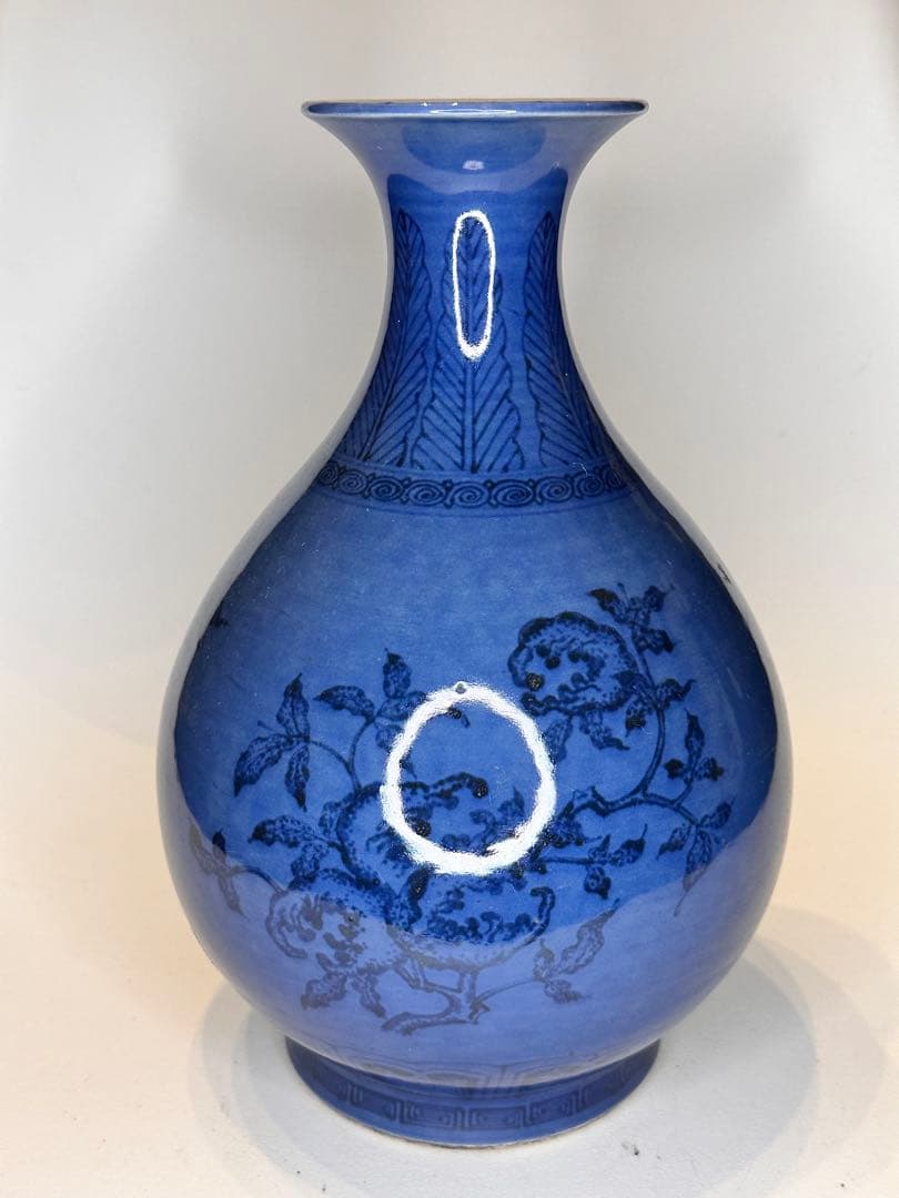 中国 蓝釉 玉壺春瓶 石榴文 花瓶 古陶磁 時代物 骨董品 アンティーク