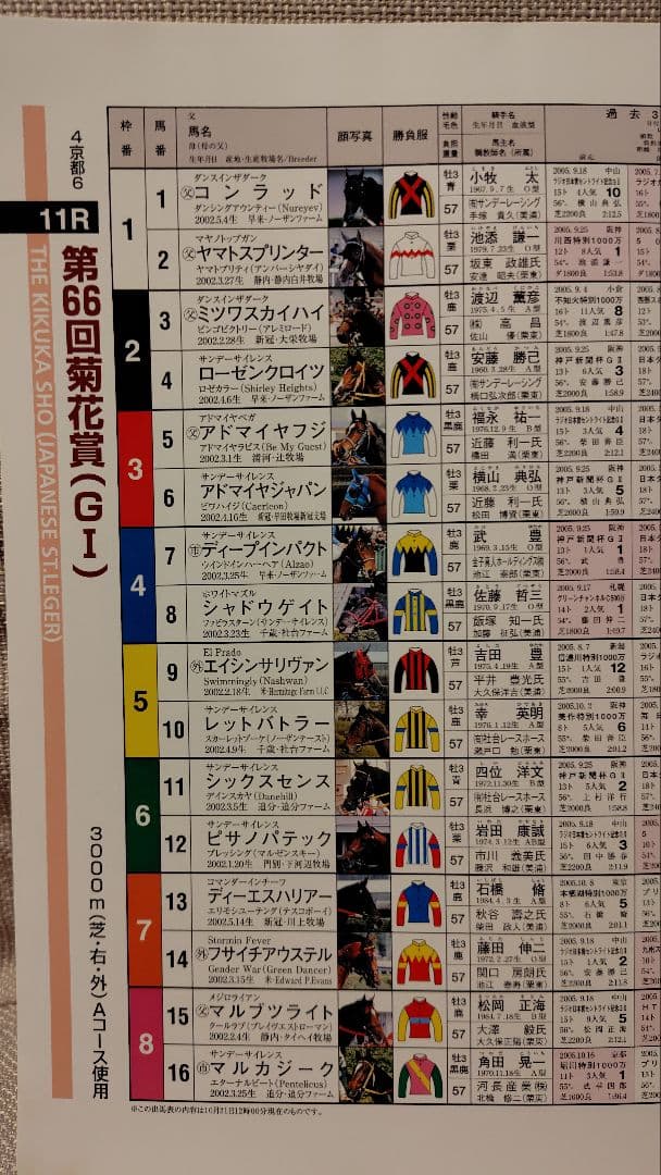 第66回 菊花賞 レーシングプログラム ディープインパクト