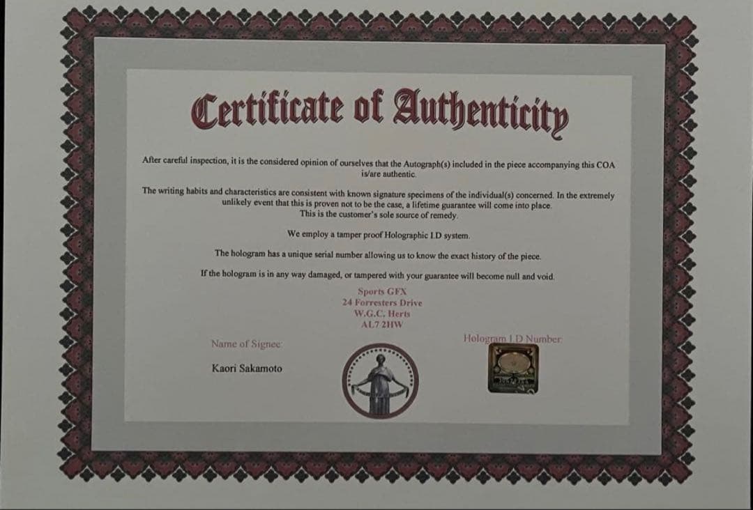 坂本花織 直筆サイン付き写真 世界女王 女子フィギュアスケート　証明書付 1枚⑩