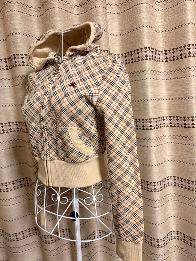 希少！バーバリーブルーレーベル　ノバチェック フード ジップパーカー　38