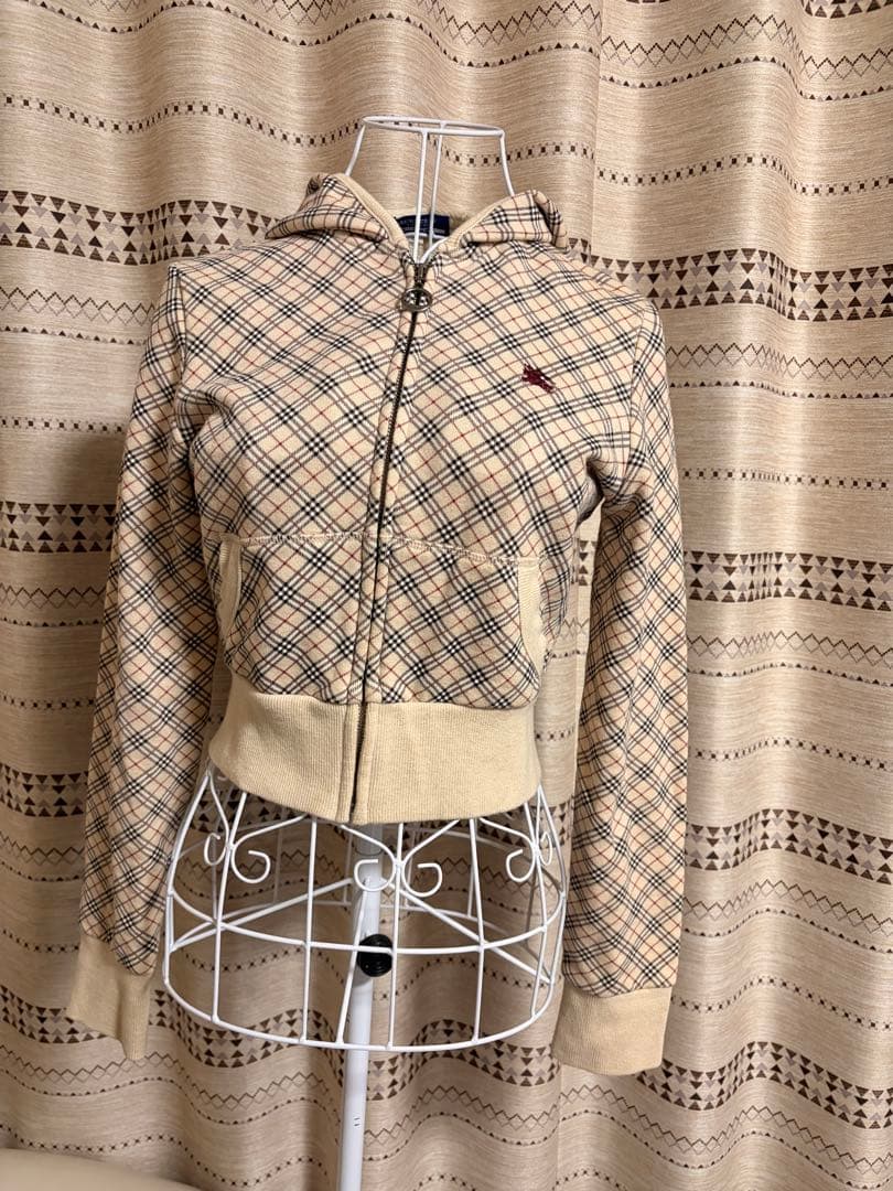 希少！バーバリーブルーレーベル　ノバチェック フード ジップパーカー　38
