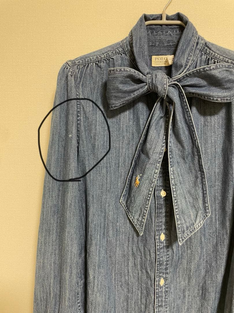 現行ラルフローレン　ボウタイリボンデニムシャツ ダンガリーシャツ