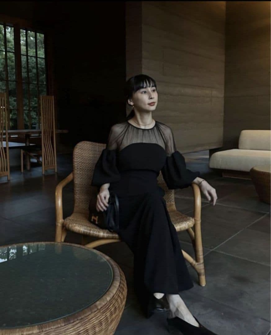 Ameri　SOUFFLE SLEEVE VELOUR DRESS