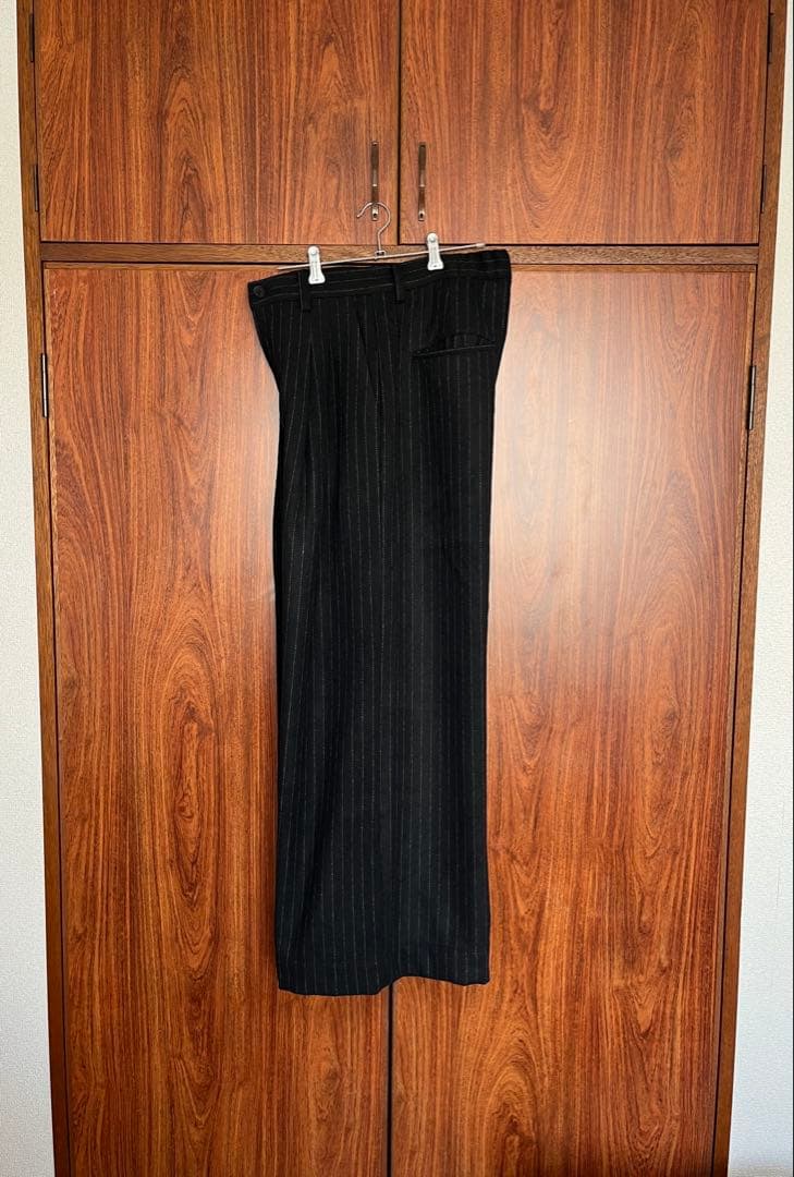 【美品】SINSS 25AWフランネル２タックワイドストライプスラックス　L