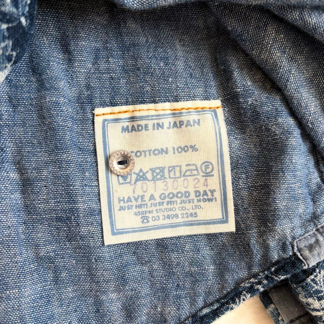 45R 二重織かごフラワーのアニーブラウス　インディゴ　シャツ　バンドカラー