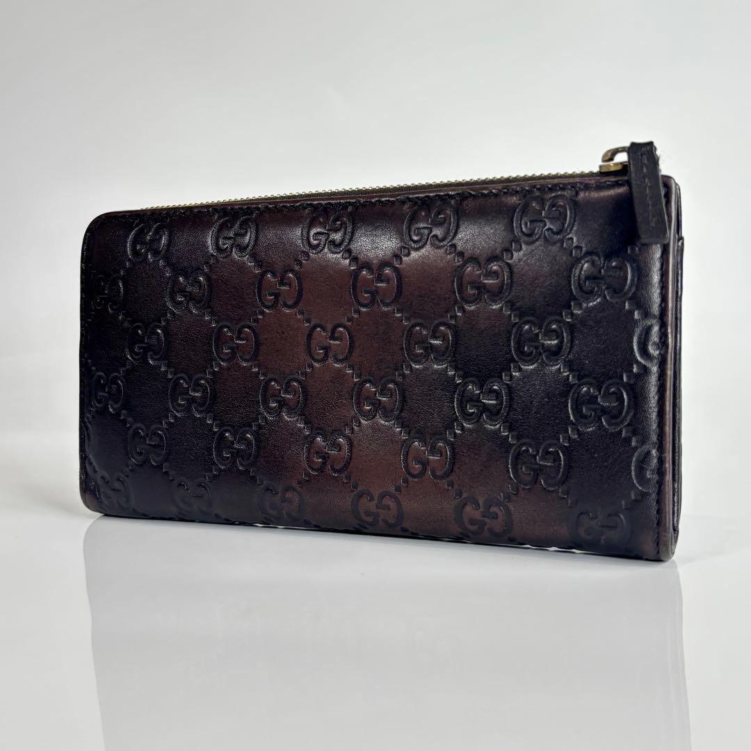 美品 GUCCI グッチ 長財布 L字 グッチシマ レザー ダークブラウン GG