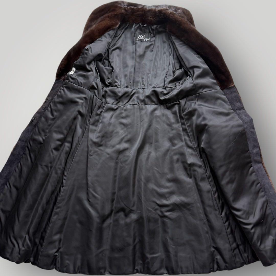 着丈111 ミンク MINK ロングコート レザー Aライン 毛艶 ブラウン