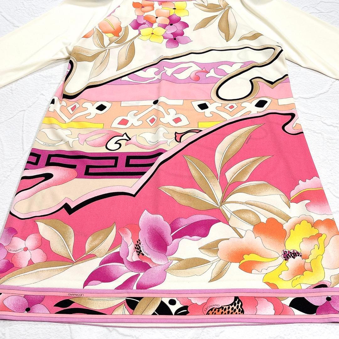 レオナール　ワンピース　チュニック　カンカン　トリム　花柄　L　マルチカラー