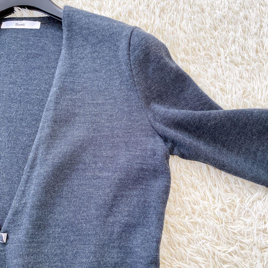 良品✨Rene フォックスファーカーディガン ロング 替カフス 34ダークグレー