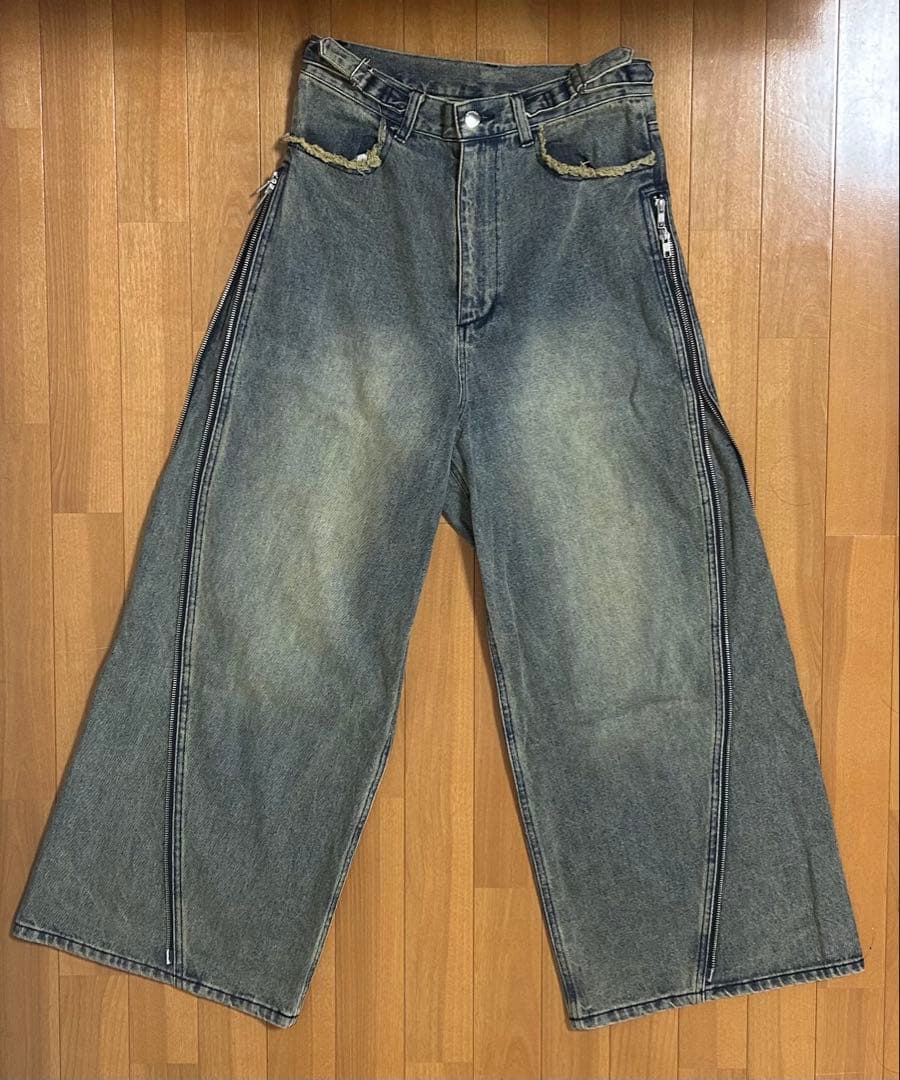 GRANCY グランシー ジップデザイン バギー デニムパンツ M ブルー