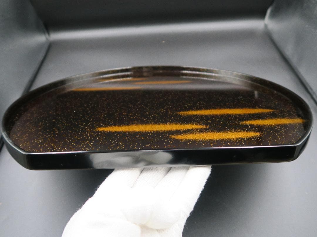 【輪島塗】半月膳 金彩霞文様 十三寸 天然木 五客 共箱 卓上膳 半月盆 会席膳