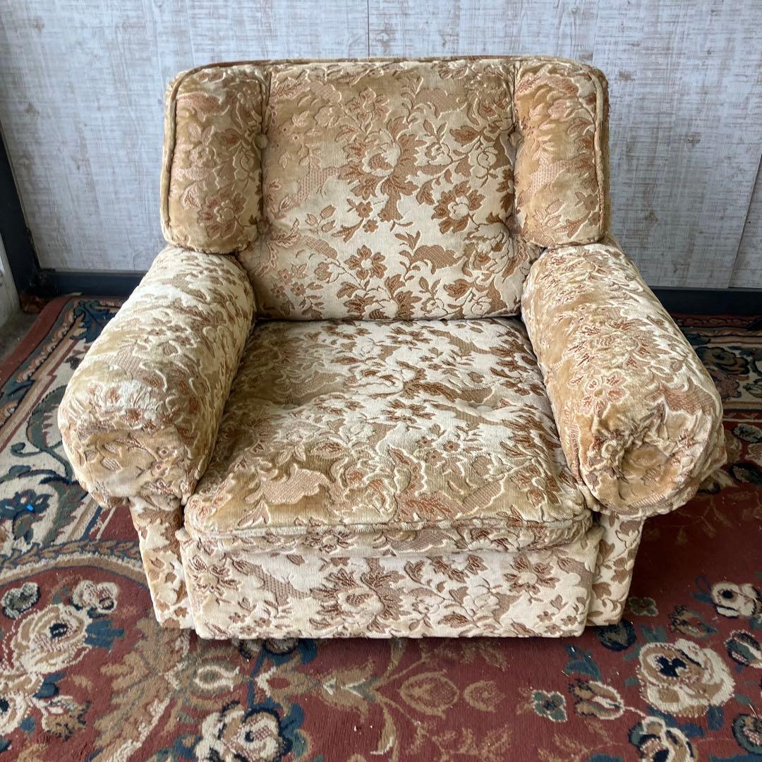 ② 昭和レトロ マルニ木工 花柄ベロアソファー 一人掛けソファー アームチェア
