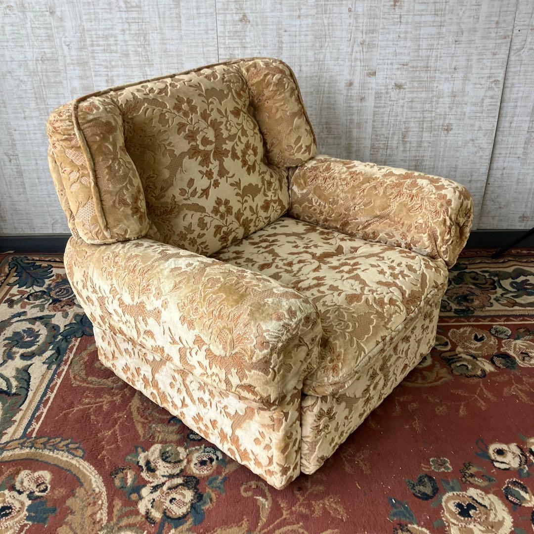 ② 昭和レトロ マルニ木工 花柄ベロアソファー 一人掛けソファー アームチェア