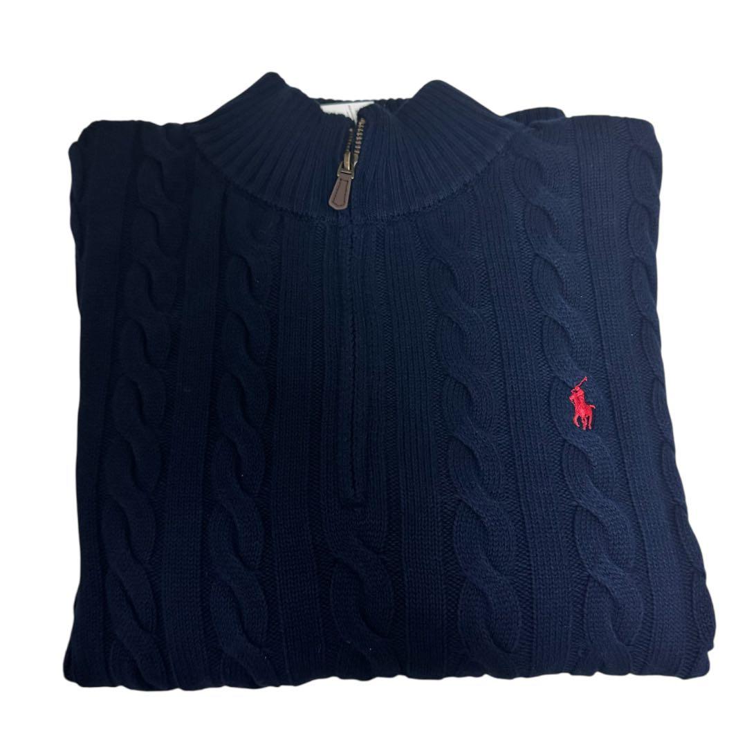 ポロラルフローレン ハーフジップケーブルニット ネイビーL