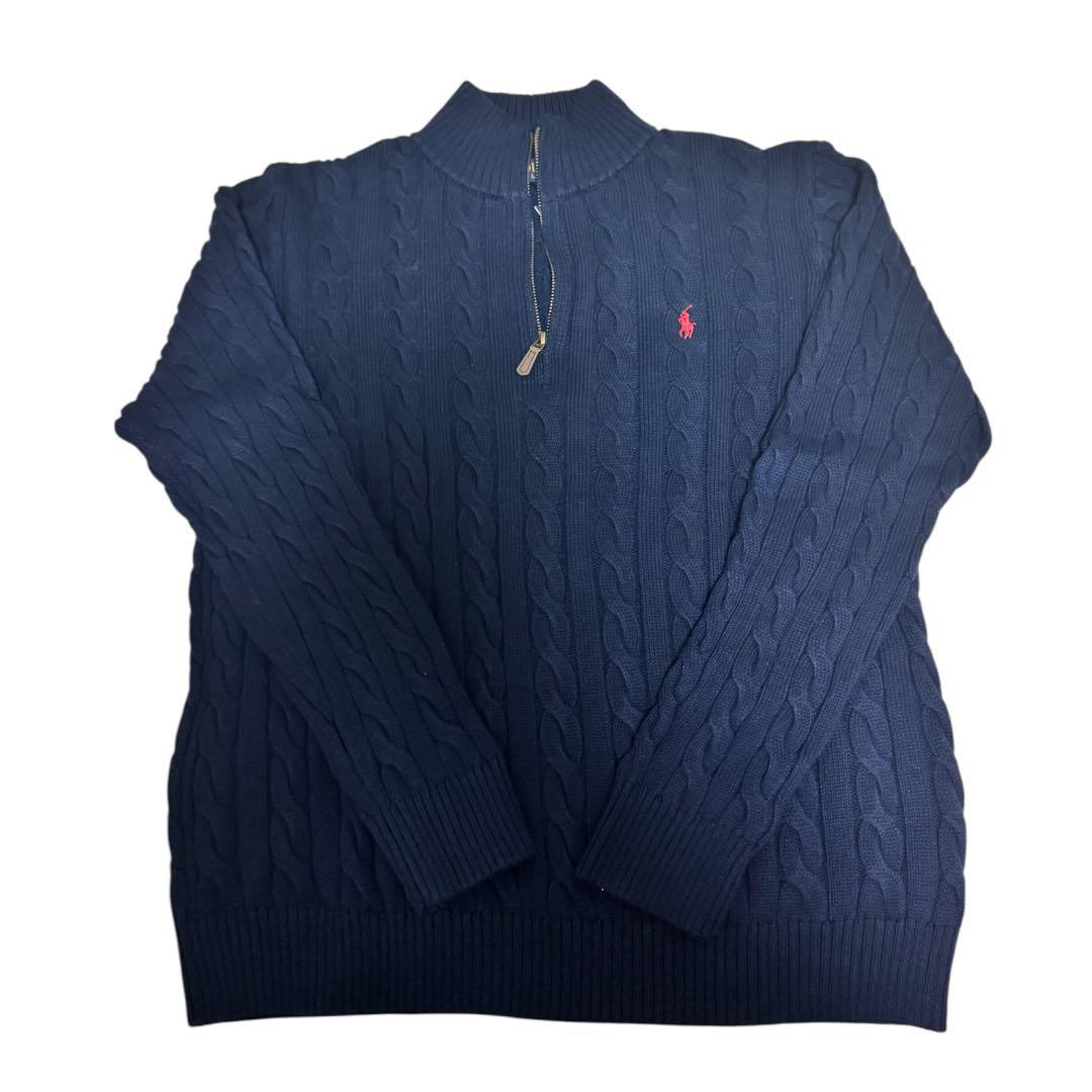 ポロラルフローレン ハーフジップケーブルニット ネイビーL
