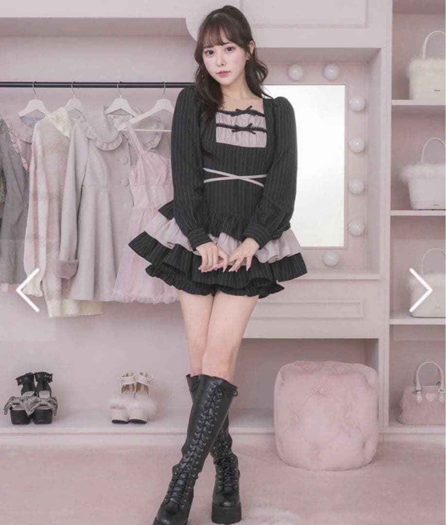 pium ‪‪❤︎‬はしごリボンティアードセットアップ ピンク