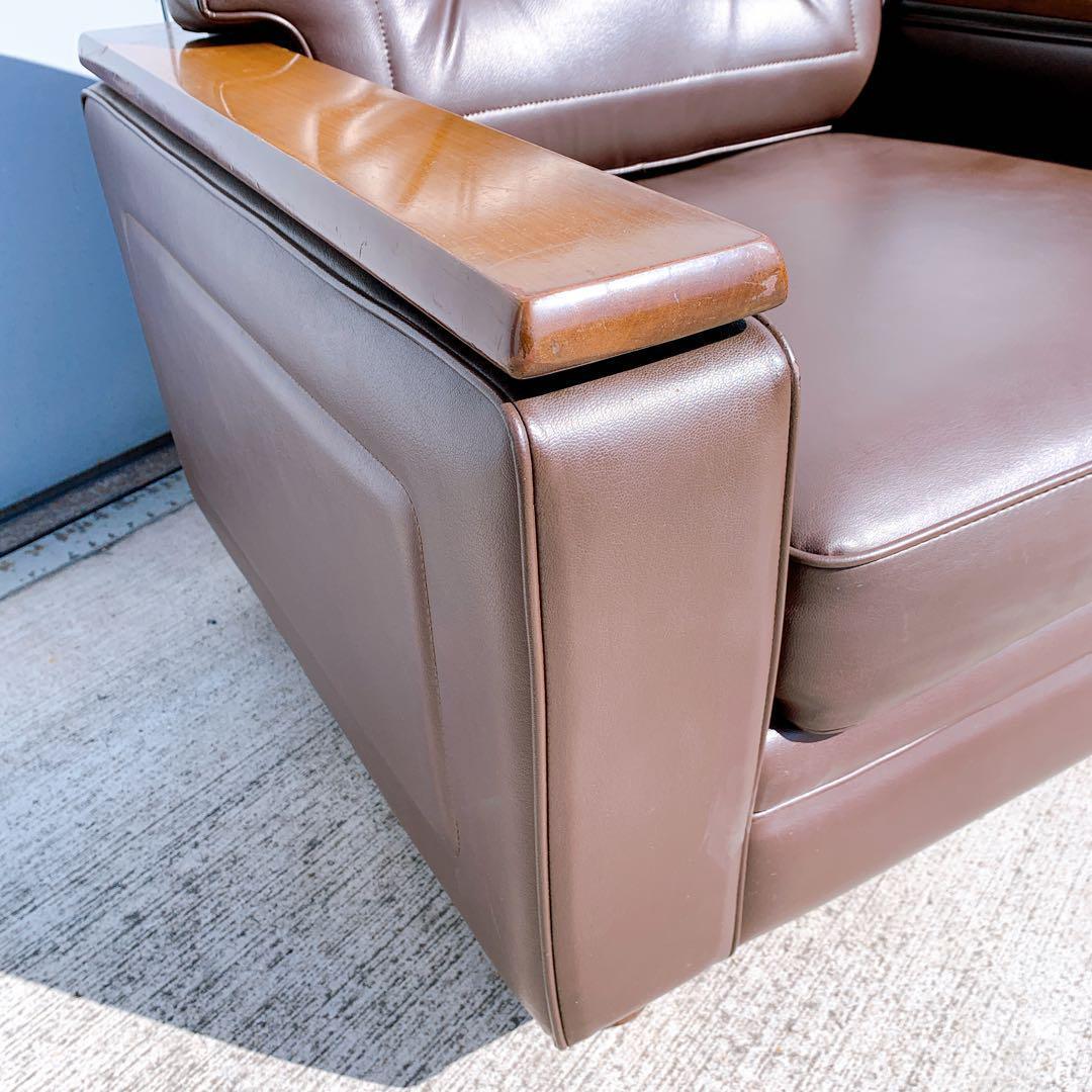 【送料無料】Karimoku カリモク レザー 1人掛けソファ 昭和レトロ 茶②