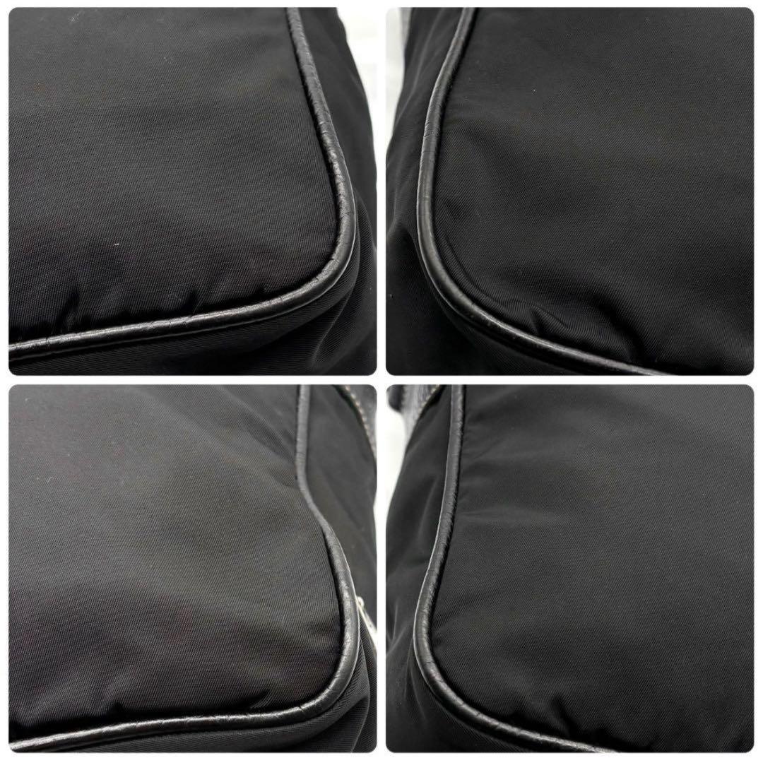 【美品】希少 プラダ ショルダーバッグ ナイロン レザー 三角ロゴ 斜め掛け 黒