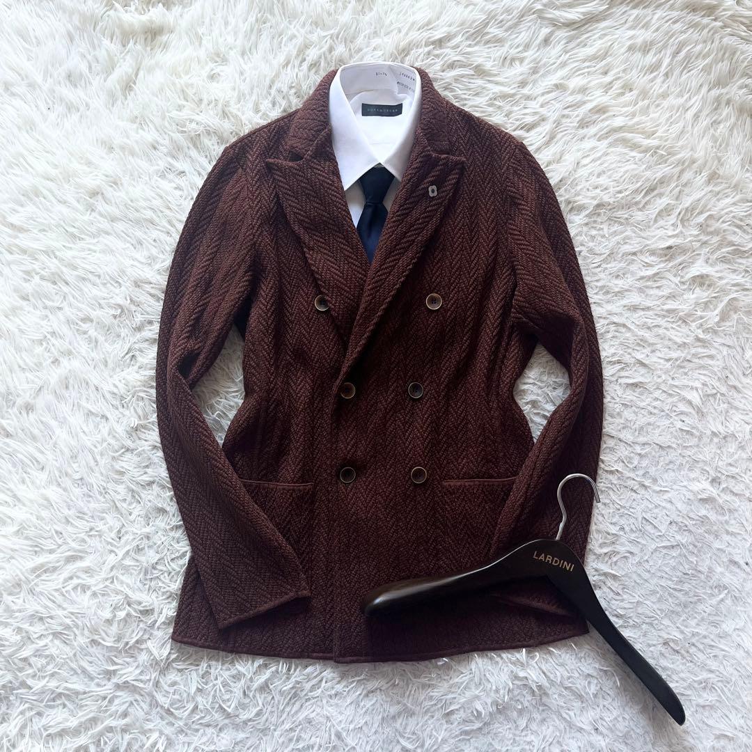 <極美品>LARDINI ブラウン ウール ニットジャケット サイズS相当