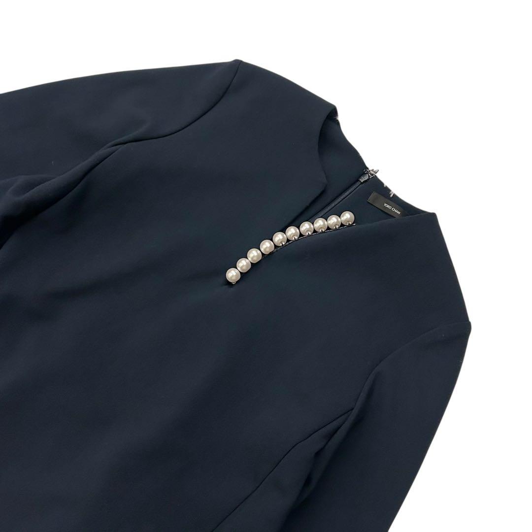 週末限定❣️未使用級✨YOKO CHAN バックティアード パールブラウス 38紺