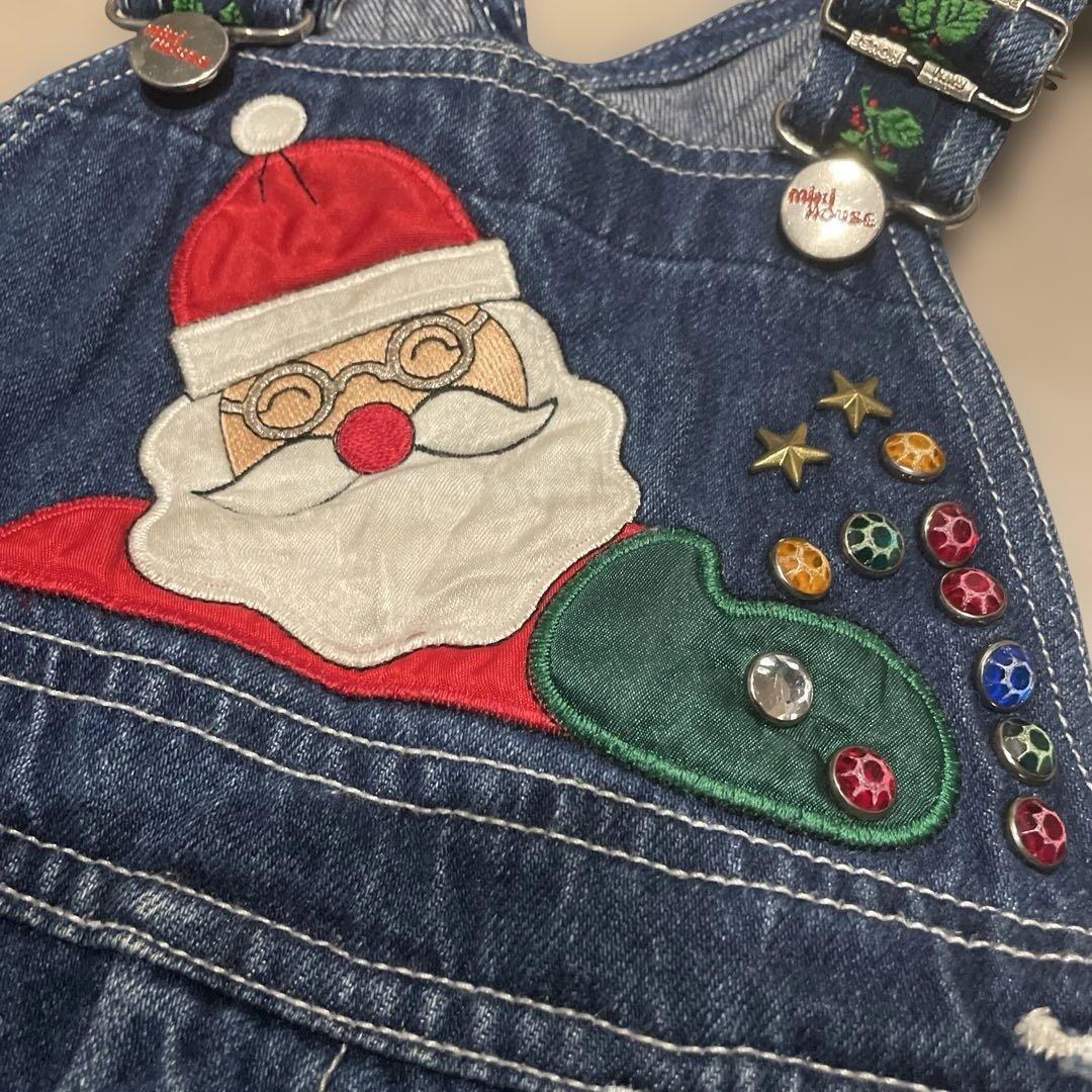 レトロ　ヴィンテージMIKIHOUSE サンタ刺繍 デニムオーバーオール　93