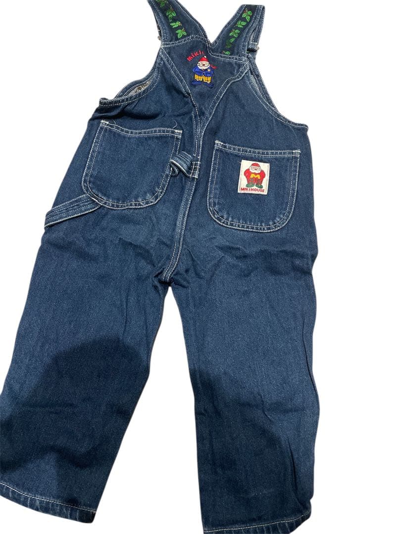 レトロ　ヴィンテージMIKIHOUSE サンタ刺繍 デニムオーバーオール　93