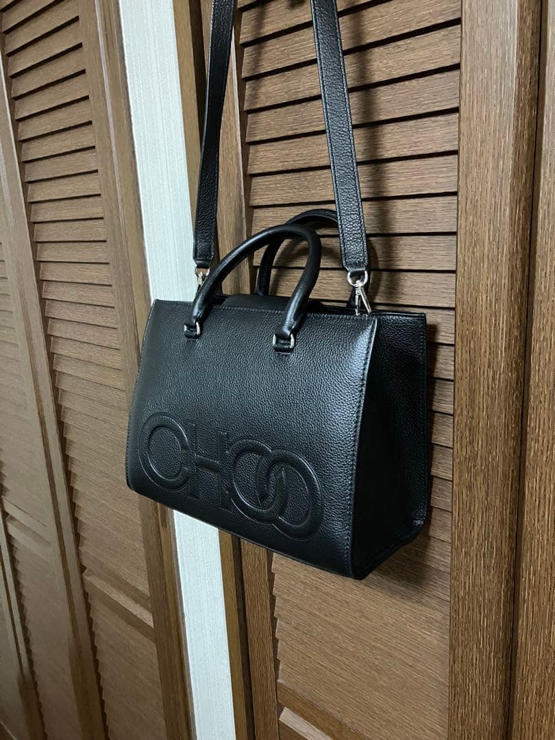 極美品Jimmy Choo ジミーチュウCHOO ロゴ ブラックバッグ