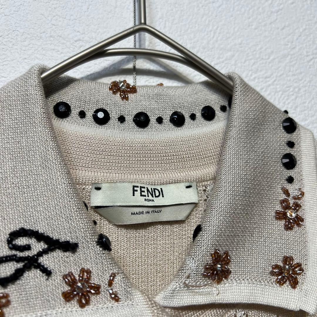 希少 美品 フェンディ スタッズ スパンコール デザイン ニット カーディガン