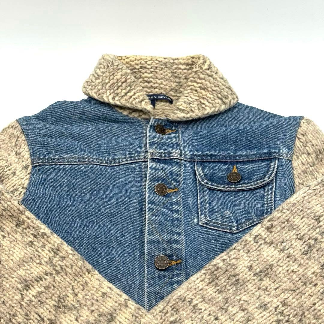 超美品 ラルフローレンスポーツ デニムニットコンビジャケット　カウチン切替　L