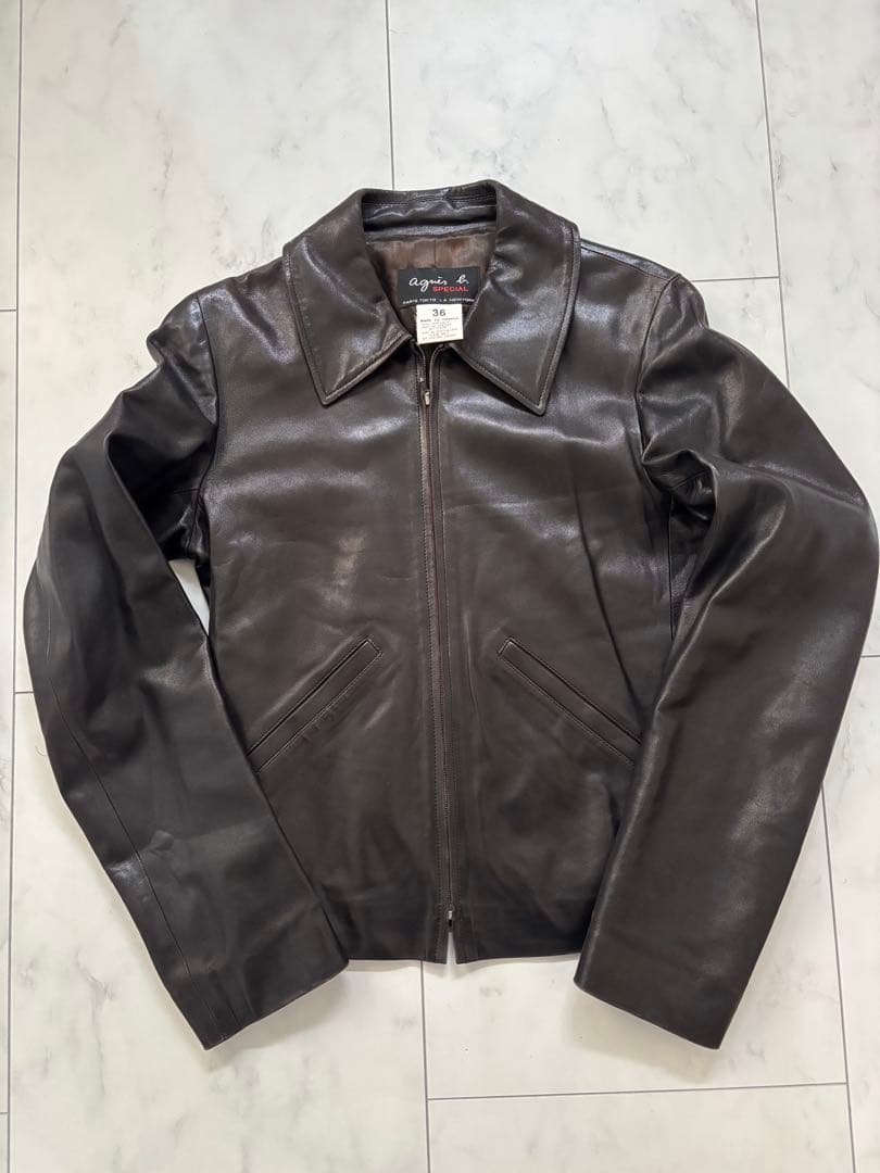agnes b. アニエスベー　本革シングルライダースジャケット 36