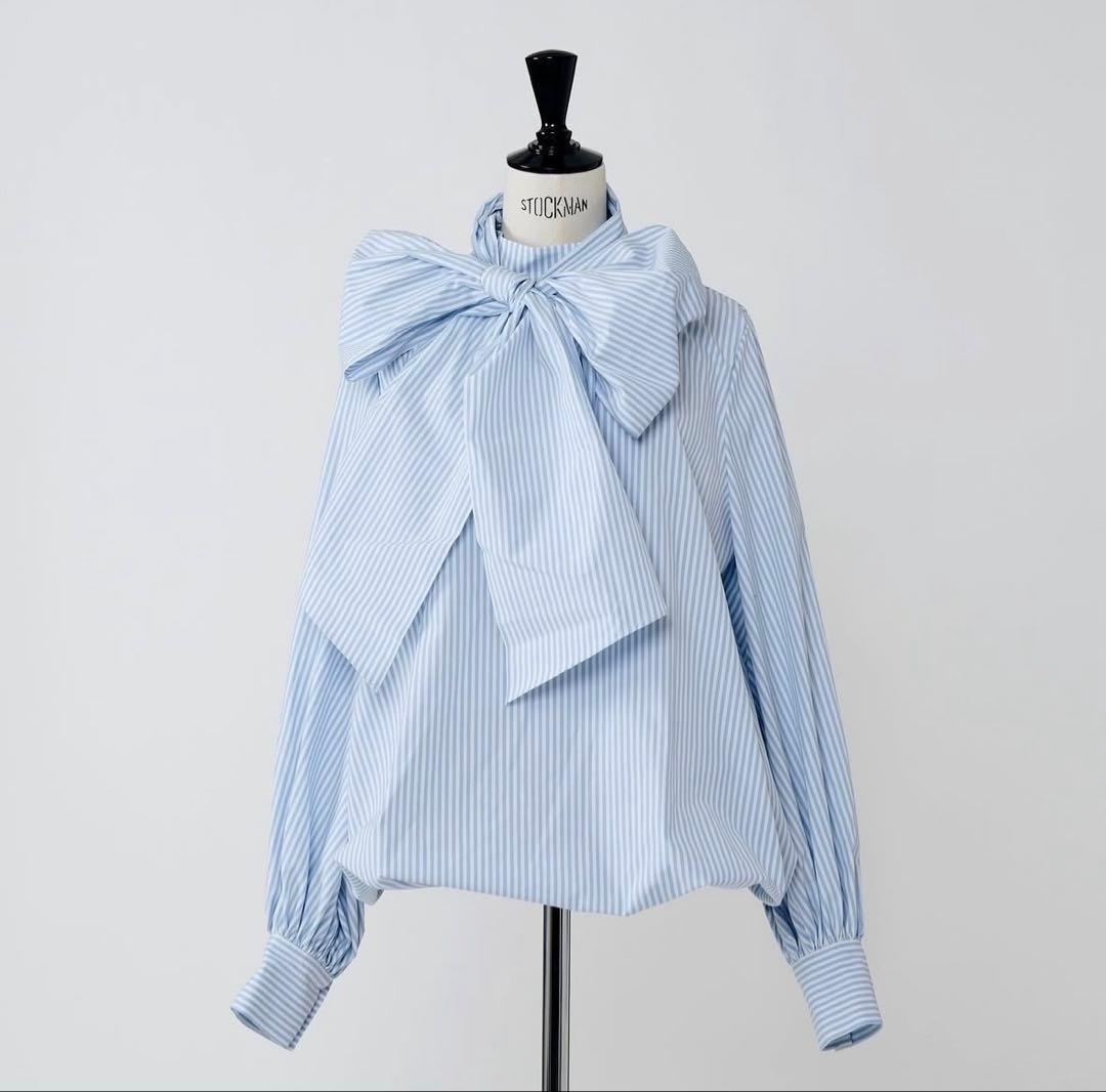 新品 heve ボータイブラウス ストライプ