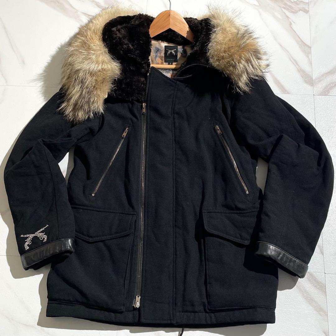 希少✨roar モッズコート コヨーテファー 総柄裏地 シアリング 黒 S~M