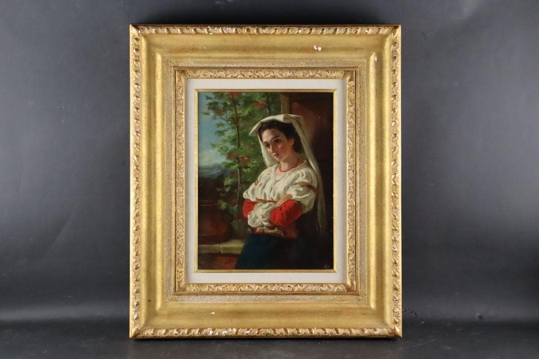 真作保証 19世紀古画 J.W. Chapman 「婦人像」油彩4号 1888年